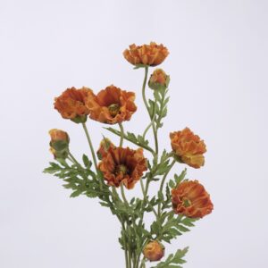 Mixed Artificial Poppy and Anemone Stem Set, Faux Silk Poppies in Cream Orange Brown for Vase Decor, Wholesale