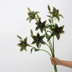 Terracotta Artificial Lily Bush 6 Heads with Buds, Faux Asiatic Lily Bouquet for Autumn Home Decor, Wholesale