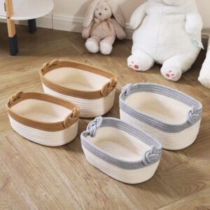 Oval Woven Cotton Rope Storage Trays, Small Rope Organizer Baskets with Handles for Tabletop and Vanity, Wholesale