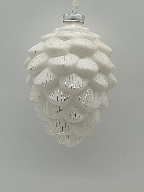 White Iridescent Glass Pinecone Ornament, Snow White Christmas Tree Hanging Decoration
