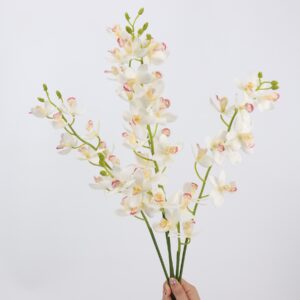 Blush Pink Artificial Cymbidium Orchid Stems Set of 3, Faux Boat Orchid Sprays for Wedding Centerpiece, Wholesale