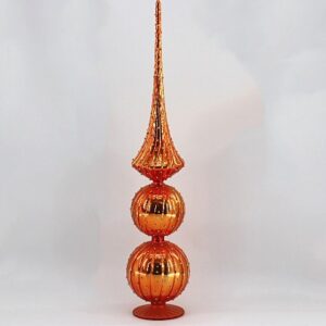 Orange Copper Glitter Glass Tree Topper, Stacked Ball Christmas Tree Topper Finial Ornament