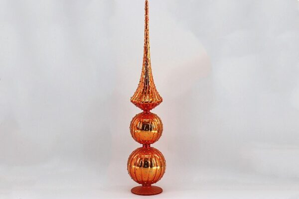 Orange Copper Glitter Glass Tree Topper, Stacked Ball Christmas Tree Topper Finial Ornament
