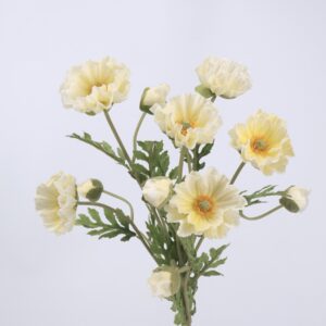 Mixed Artificial Poppy and Anemone Stem Set, Faux Silk Poppies in Cream Orange Brown for Vase Decor, Wholesale