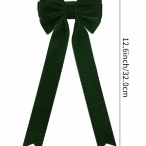 Dark Green Velvet Christmas Tree Bow, Long Tail Ribbon Ornament for Xmas Wreath Garland and Home Decor, Wholesale