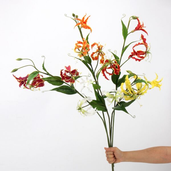 Multicolor Artificial Gloriosa Lily Stems Set, Faux Flame Lily in Red Orange Yellow White for Floral Arrangement, Wholesale
