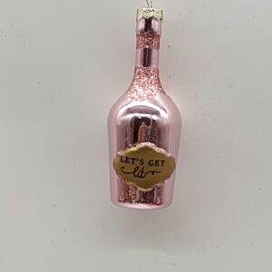 Pink Champagne Bottle Glass Christmas Ornament, Celebration Glitter Holiday Tree Decoration