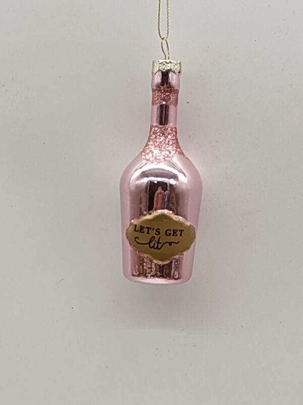 Pink Champagne Bottle Glass Christmas Ornament, Celebration Glitter Holiday Tree Decoration