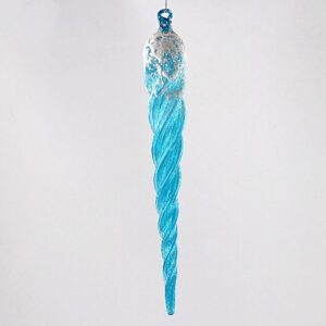 Blue Swirl Hand Blown Glass Icicle Ornament, Textured Glass Christmas Tree Hanging Decor