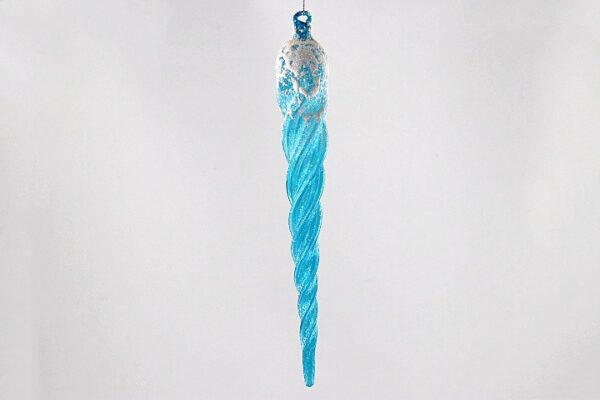 Blue Swirl Hand Blown Glass Icicle Ornament, Textured Glass Christmas Tree Hanging Decor
