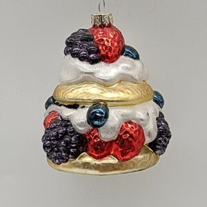 Berry Cake Glass Christmas Ornament, Blueberry Raspberry Frosted Holiday Tree Decoration