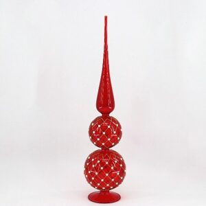 Red Diamond Cut Glass Tree Topper Finial, Faceted Glitter Christmas Tree Topper Ornament