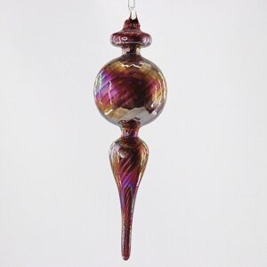 Burgundy and Gold Swirl Glass Finial Ornament, Vintage Mercury Christmas Tree Hanging Decor