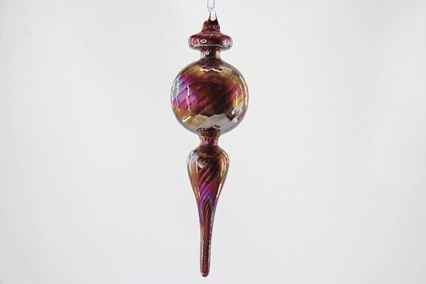 Burgundy and Gold Swirl Glass Finial Ornament, Vintage Mercury Christmas Tree Hanging Decor