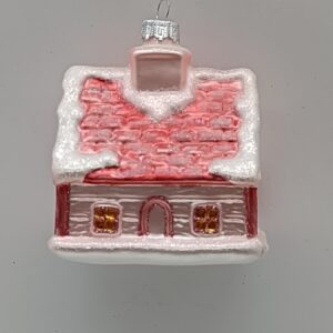 Pink Snow Covered House Glass Christmas Ornament, Glitter Village Holiday Tree Hanging Decor