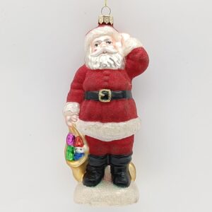 Waving Santa Claus Glass Christmas Ornament, Hand Painted Red Glitter Holiday Tree Figure Decor