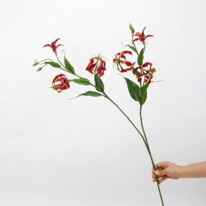 Multicolor Artificial Gloriosa Lily Stems Set, Faux Flame Lily in Red Orange Yellow White for Floral Arrangement, Wholesale