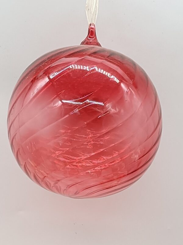 Red Marble Swirl Glass Ball Christmas Ornament, Translucent Candy Pattern Holiday Bauble Decor