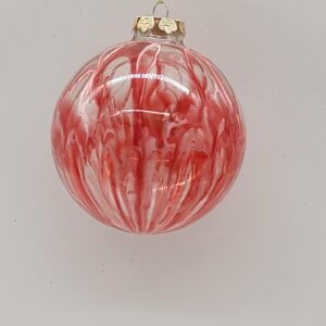 Pink Candy Swirl Glass Ball Christmas Ornament, Transparent Ribbon Holiday Bauble Decoration