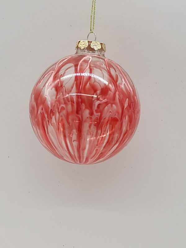 Pink Candy Swirl Glass Ball Christmas Ornament, Transparent Ribbon Holiday Bauble Decoration