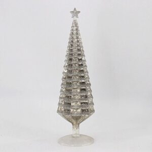 Silver Spire Glass Christmas Tree with Gold Star, Modern Tabletop Holiday Tree Ornament