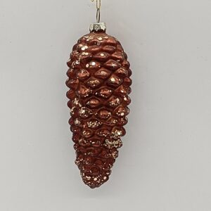 Rust Brown Glitter Pinecone Glass Ornament, Natural Woodland Christmas Tree Hanging Decoration