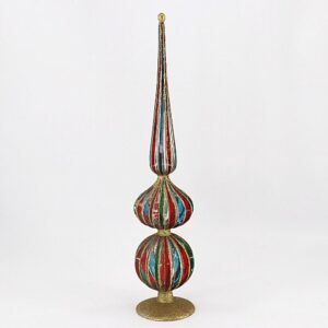 Brown and Gold Striped Glass Tree Topper, Vintage Style Christmas Tree Topper Decoration