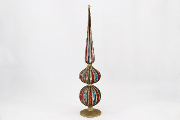 Brown and Gold Striped Glass Tree Topper, Vintage Style Christmas Tree Topper Decoration