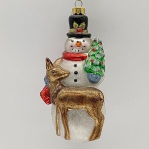 Glass Snowman Ornament with Deer Figurine, Green Gift Christmas Tree Hanging Holiday Decor