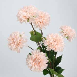 Cream White Artificial Dahlia Bush 5 Heads with Buds, Faux Pompon Dahlia Bouquet for Home Wedding Decor, Wholesale
