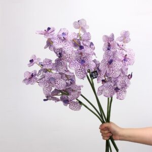 Purple Artificial Vanda Orchid Bunch, Faux Speckled Orchid Stems for Wedding Arrangement, Wholesale