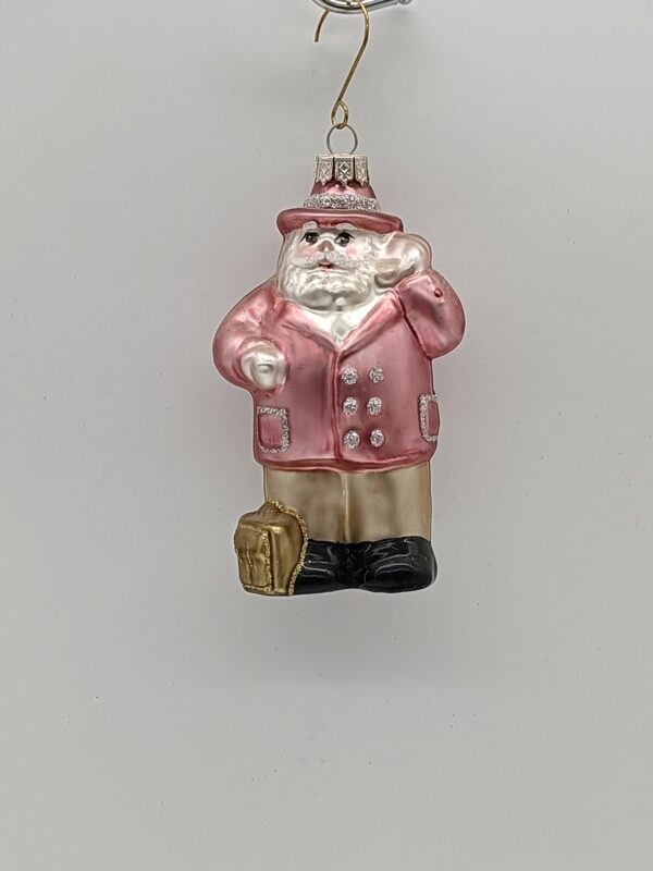 Pink Glitter Santa Claus Glass Ornament, Snow Dusted Christmas Tree Figure Hanging Decoration