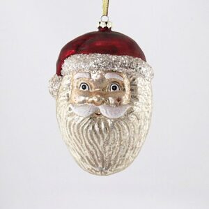 Silver Bearded Santa Head Glass Ornament, Elegant White Christmas Tree Hanging Decoration