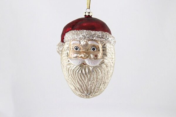 Silver Bearded Santa Head Glass Ornament, Elegant White Christmas Tree Hanging Decoration