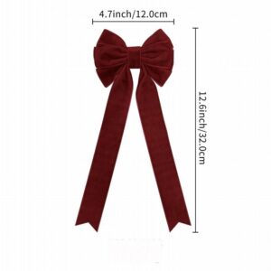 Dark Green Velvet Christmas Tree Bow, Long Tail Ribbon Ornament for Xmas Wreath Garland and Home Decor, Wholesale