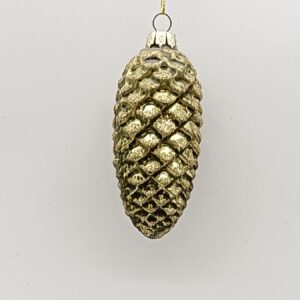 Gold Glitter Pinecone Glass Christmas Ornament, Metallic Woodland Tree Hanging Decoration