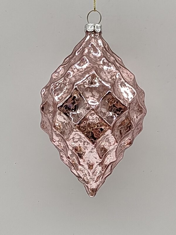 Pink Diamond Pattern Glass Teardrop Ornament, Embossed Christmas Tree Hanging Drop Decoration