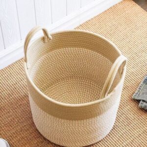 Handwoven Cotton Rope Storage Basket with Handles, Round Woven Laundry Basket for Bedroom and Living Room, Nursery Toy Organizer, Wholesale