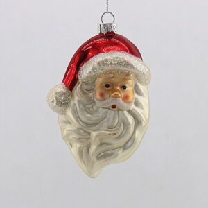 Vintage Glitter Santa Head Glass Ornament, White Beard Red Hat Christmas Tree Hanging Decor