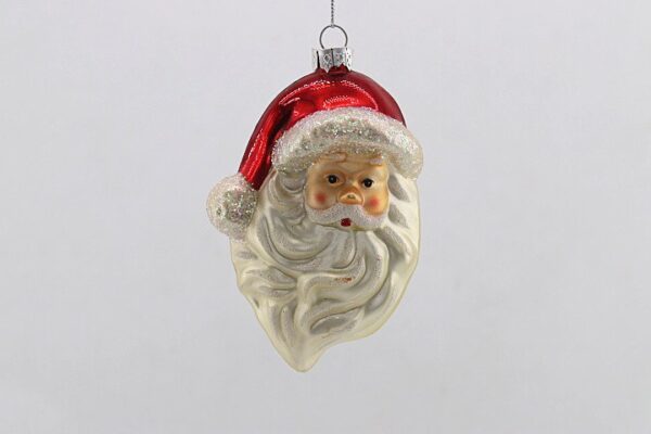Vintage Glitter Santa Head Glass Ornament, White Beard Red Hat Christmas Tree Hanging Decor