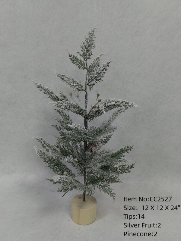 Snow Flocked Pine Spruce Tabletop Christmas Tree 24 Inch, Frosted Mini Artificial Tree Bulk
