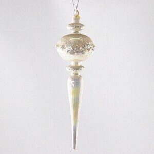 Champagne Ivory Mercury Glass Finial Ornament, Vintage Gold Glass Christmas Tree Decoration