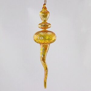 Amber Gold Swirl Glass Finial Ornament, Glitter Dipped Christmas Tree Hanging Decoration