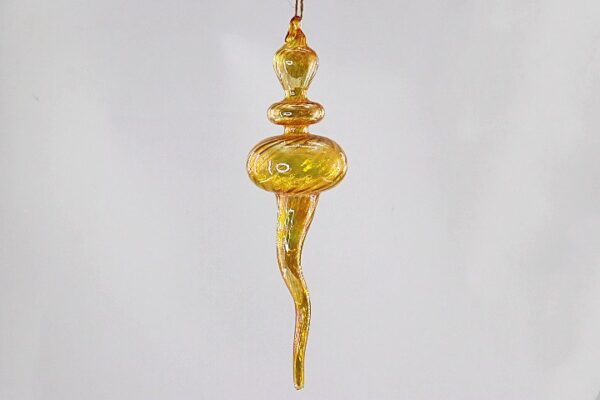 Amber Gold Swirl Glass Finial Ornament, Glitter Dipped Christmas Tree Hanging Decoration
