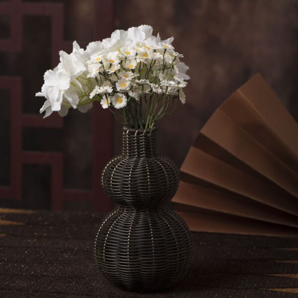 Black Double Gourd Wicker Vase, Handwoven Rattan Bubble Vase for Modern Farmhouse Decor, Statement Table Centerpiece, Wholesale