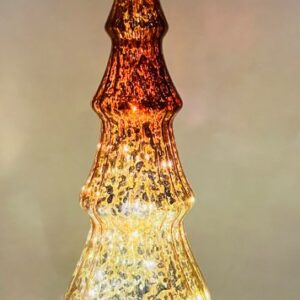 Amber Gold LED Glass Christmas Tree Figurine, Light Up Mercury Glass Tabletop Holiday Decor