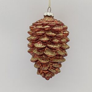 Copper Glitter Pinecone Glass Christmas Ornament, Woodland Holiday Tree Hanging Decoration
