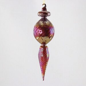 Pink and Gold Dotted Glass Finial Ornament, Vintage Mercury Christmas Tree Hanging Decor