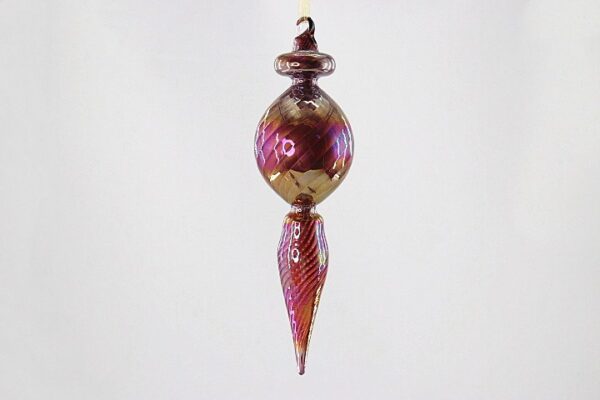 Pink and Gold Dotted Glass Finial Ornament, Vintage Mercury Christmas Tree Hanging Decor