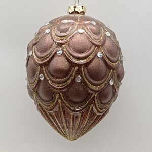 Brown Scalloped Glass Ball Ornament with Rhinestones, Vintage Embossed Christmas Bauble Decor